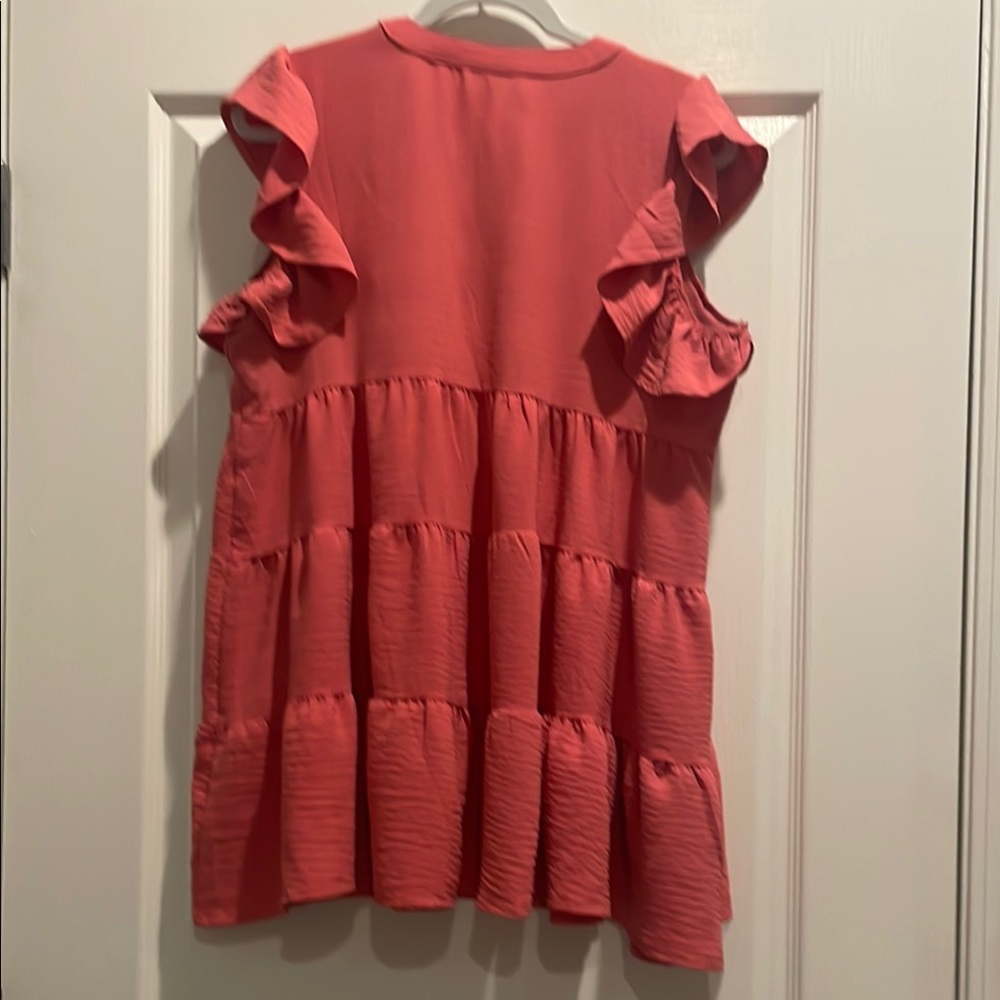 Pink Flutter Sleeve Ruffled‎ Blouse - Picture 2 of 5